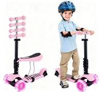 Trottinette Enfant 3-en-1 avec Siège - Draisienne et Trottinette 3 Roues, Montage Facile, Hauteur Réglable, LED Roues, Plateau Antidérapant - pour Fille/Garçon 2 à 8 Ans (Rose)
