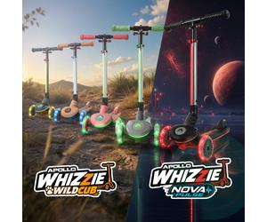 Trottinette enfant Apollo Whizzie LED, trottinette pliable à trois roues réglable en hauteur pour les enfants à partir de 3 ans-Flamant rose