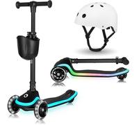 Trottinette enfant avec Casque LIONELO Mey - Roues éclairées - 3 Roues - Pliable - Hauteur réglable - Noir