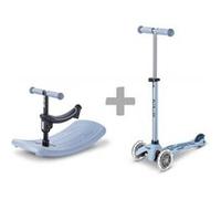 Micro Mobility Trottinette Mini Micro Deluxe Rock & Go – évolutive LED – Bleu ardoise pour enfants