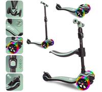 Trottinette enfant - FLASH - 3 Roues LED, 3+ ans, 50 kg - réglable, frein, plate-forme antidérapante - Vert