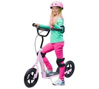 HOMCOM Trottinette enfant – Acier, pneus 30 cm, guidon réglable, frein et béquille – Rose