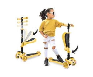 Trottinette Enfant - Hurtle - avec 3 roues LED colorées - siège amovible - Jaune