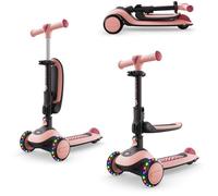 Kinderkraft Trottinette 2 en 1 Halley 2 – Siège réglable 25–33cm, Guidon 4 positions Roues LED Rose