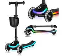 LIONELO MEY Trotinette d'Équilibre Scooter pour Enfants de 3 Ans à 50 kg, Trotinette Trois Roues avec Réglage de la Hauteur, Plateforme Antidérapante Éclairée et Roues LED, Panier (Black)