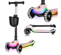 LIONELO MEY Trotinette d'Équilibre Scooter pour Enfants de 3 Ans à 50 kg, Trotinette Trois Roues avec Réglage de la Hauteur, Plateforme Antidérapante Éclairée et Roues LED, Panier