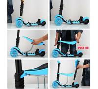 Trottinette Enfant - YOLEO - 5 en 1 - Siège Amovible - LED Roues - Bleu