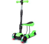 Trottinette Enfants 3 Roues Lumineux Yoleo 3 en 1 - Siège Amovible - Hauteur Réglable - Cadeau Jouet Vert