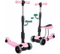 Trottinette Enfants 3 Roues YOLEO avec Siège Réglable et Roues à LED - Rose