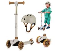Trottinette enfants avec casque LIONELO Jessy - 3 Roues - Hauteur réglable - LED Roulement - Beige