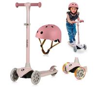 Trottinette enfants avec casque LIONELO Jessy - 3 Roues - Hauteur réglable - LED Roulement - Rose