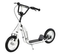 HomCom Trottinette pour enfants Plus de 5 ans Guidon réglable Grands pneus 2 freins Blanc