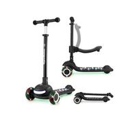 HyperMotion Trottinette enfants 3-roues 3-en-1 LUMI, siège réglable, pliable, lumières LED, Noir