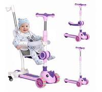 Trottinette Évolutive Enfant 3 en 1 de 2 à 14 Ans - Siège Amovible, Barre Parentale - Roues LED - Frein Arrière