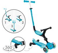 Globber - GO•UP Active Lights 360 - Trottinette évolutive 3 Roues avec siège et Module 360 - Enfants dès 15 Mois - Bleu Aqua