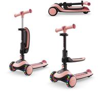 Kinderkraft Trottinette 2 en 1 Halley 2 – Siège réglable 25–33cm, Guidon 4 positions Roues LED Rose