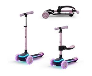 Trottinette Kinderkraft RAKET UP 2 en 1 pliable avec siège réglable roues LED enfant évolutive Rose