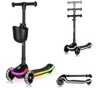 Trottinette Lionelo Mey de 3 ans à 50 kg, éclairage LED sur le marchepied, marchepied antidérapant, panier - Noir