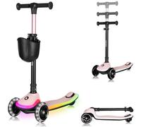 Trottinette Mey de 3 ans à 50 kg, éclairage LED sur le marchepied, marchepied antidérapant, panier - Rose