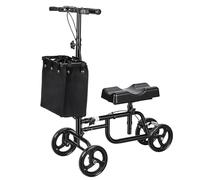 Trottinette orientable au genou avec frein à main de frein à main et frein à main réglable pour blessures au pied cassé à la cheville, alternative aux béquilles avec sac en toile, noir