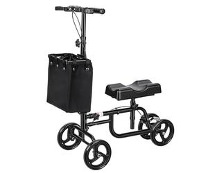 Trottinette orientable au genou avec frein à main de frein à main et frein à main réglable pour blessures au pied cassé à la cheville, alternative aux béquilles avec sac en toile, noir
