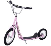 Trottinette Patinette Enfant À Partir De 5 Ans Grands Pneus Guidon Réglable Poignées Freins Et Béquille Acier Rose