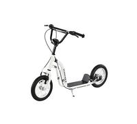 HOMCOM Trottinette Enfants, Grandes Roues pneumatiques 12 Pouce en Caoutchouc, Charge 100 kg, Trottinette Tout Terrain avec Double Freins, Hauteur réglable et béquille latérale, 5 à 12 Ans, Blanc