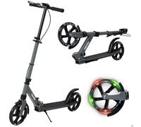 Trottinette Pliable Gris Ado avec Frein au Guidon et Grande Roue Hauteur Ajustable 3 Niveaux 9-14 Ans Charge 100KG