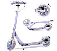 Trottinette pliable pour enfants de 8 à 12 ans, grande roue de 200 mm avec freins à disque et sangle de transport, pour adolescents de 11 à 15 ans (LED-violet)