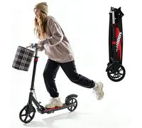 Trottinette pliable - Réglable en hauteur sur 4 positions - En acier au carbone - Avec frein à main - Roues de 210 mm et sac en tissu - Charge maximale : 150 kg - Pour enfants, adolescents et adultes