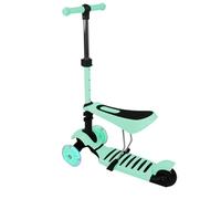 Trottinette pour Enfants 5 en 1 avec siège Amovible, 3 PU Roues Lumineuses, Guidon Réglable en Hauteur, Facile à Diriger, Dossier Confortable, pour Filles/Garçons de 2 a 8 Ans-Vert