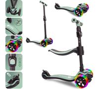 Trottinette pour enfants trottinette à trois roues avec LED 2 roues freins arrière hauteur réglable jusqu'à 50kg vert