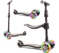 Trottinette pour enfants Trottinette à trois roues avec LED, 2 roues, freins arrière, hauteur réglable, charge maximale 50 kg Gris