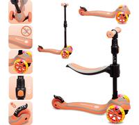 Trottinette pour enfants Trottinette à trois roues avec roues LED 2 roues Freins arrière Hauteur réglable jusqu'à 50kg Abricot