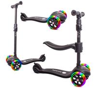 Trottinette pour enfants Trottinette à trois roues avec roues LED, 2 roues, freins arrière, hauteur réglable