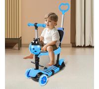 Trottinette Scooter Enfants avec siège Amovible Hauteur réglable 2-8ans, 7 étoile Coccinelle Scooter Jambe Unique avec poignée de poussée - Bleu