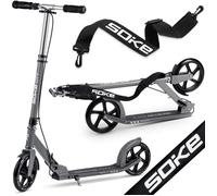Trottinette urbaine pliable - SOKE - Réglable en hauteur - Grandes roues - Frein à pied et à main - Charge max 100 kg