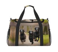 Trotting Sac de voyage à revêtement plat Motif pattes de retrievers Grand sac fourre-tout réutilisable, parfait pour les activités de plein air, le sport, le camping et les courses, noir, taille
