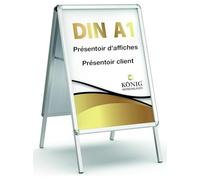 Trottoir panneau d’affichage Keitum Silver Line DIN A1 argent | recto verso pour 2 affiches | vitres de protection antireflets | Présentoir publicitaire, butoir client, chevalet trottoir | Dreifke®