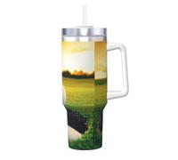Trou de balle de golf,Gobelet isotherme Ice Bully de 40 oz avec poignée, couvercle et paille, en acier inoxydable, pour voiture ou café.
