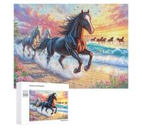 Troupe Courant à Travers Les Vagues du Coucher du Soleil Puzzle 500 Pièces pour Adolescents 14+ Jeu Éducatif Pratique du Raisonnement Cadeau pour Études 500 PCS