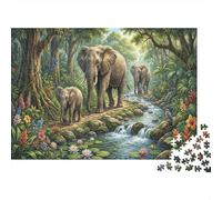 Troupe d'éléphants africainsPuzzle 1000 Pièces en Papier Recyclé Forêt Tropicale pour Amateurs De Puzzles Anti-Stress Loisirs Créatifs Qualité Premium 70x50cm/1000pcs