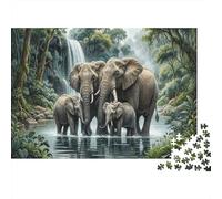 Troupe d'éléphants africainsPuzzle Classique 1000 Pièces en Carton Épais Forêt Tropicale pour Couples Relaxation Mentale Divertissement Familial Cadeau d'anniversaire 52x38cm/1000pcs