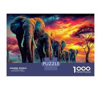 Troupe d'éléphants Coucher du Soleil 1000 Pièces - Assemblage Parfait & Puzzle Impossible Vue sur la bête savanne - Adultes Et Enfants 38x26cm/1000pcs