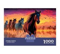 Troupeau Chevaux Puzzle 1000 Pièces Carton Épais Seniors Soleil couchant Stimulant Divertissement sans Écran Assemblage Parfait Pas De Bavures 70x50cm/1000pcs