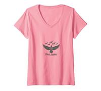 Troupeau de Chasse Colombe - Aventure d'observation des Oiseaux T-Shirt avec Col en V, Femme, Rose, XXL