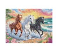 Troupeau de Chevaux 500 Pièces Puzzle Débutant en Carton sans Déformation Créatures célestes splendides Facile Apprentissage Anti Stress Passe Temps Idée Cadeau Saint Valentin Premium 500 PCS