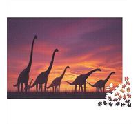 Troupeau de Diplodocus sous Un Coucher de Soleil 1000pcs (75x50cm) Puzzle pour Adultes - Horizon de Prairie,Jouet De DIY