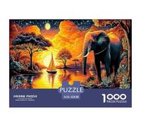 Troupeau d'éléphants colorés au Coucher du Soleil - Puzzle de 1000 pièces - Adultes - Décoration élégante - Cadeau d'anniversaire - 52 x 38 cm