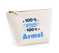Trousse 100% Génial 100% Armel - Pouch Case - Idée Trousse Rangement Cadeau Anniversaire Fête Original Famille Travail Départ Collègue Retraite Noël.